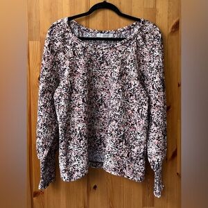 LOFT Women's Black, White & Pink Balloon Long Sleeve Boat Neck Blouse - Size M